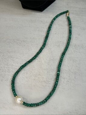 Rare-Freshwater Pearl & Green Sapphire 14k Gold Gemstone Necklace